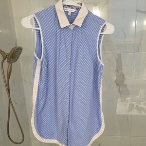 Striped Sleeveless Button-Up Top